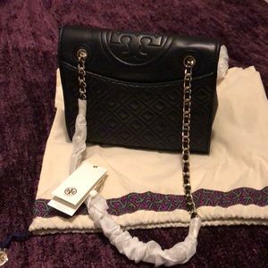 Tory Burch Medium Fleming Flap Bag in Black NWT
